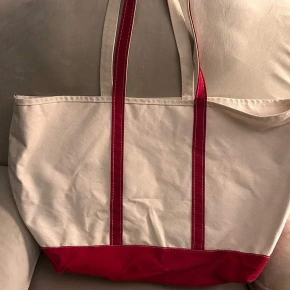 Vintage 90s LL Bean Boat & Tote Bag White/Red Canvas XL 
USA Made READ - Picture 2 of 8